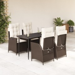 vidaXL 5-tlg. Garten-Essgruppe mit Kissen Braun Poly Rattan