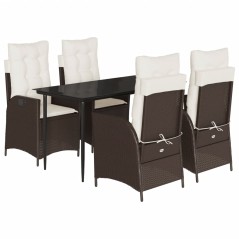 vidaXL 5-tlg. Garten-Essgruppe mit Kissen Braun Poly Rattan