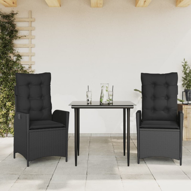 vidaXL 3-tlg. Garten-Essgruppe mit Kissen Schwarz Poly Rattan vidaXL 3-tlg. Garten-Essgruppe mit Kissen Schwarz Poly Rattan