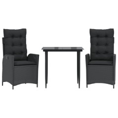 vidaXL 3-tlg. Garten-Essgruppe mit Kissen Schwarz Poly Rattan
