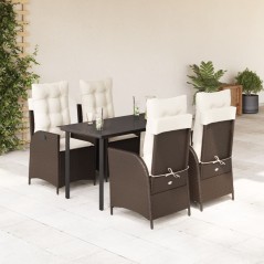 vidaXL 5-tlg. Garten-Essgruppe mit Kissen Braun Poly Rattan