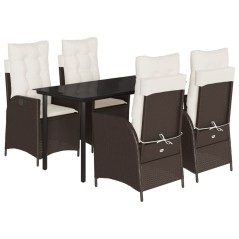 vidaXL 5-tlg. Garten-Essgruppe mit Kissen Braun Poly Rattan