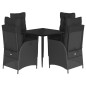 vidaXL 5-tlg. Garten-Essgruppe mit Kissen Schwarz Poly Rattan vidaXL 5-tlg. Garten-Essgruppe mit Kissen Schwarz Poly Rattan