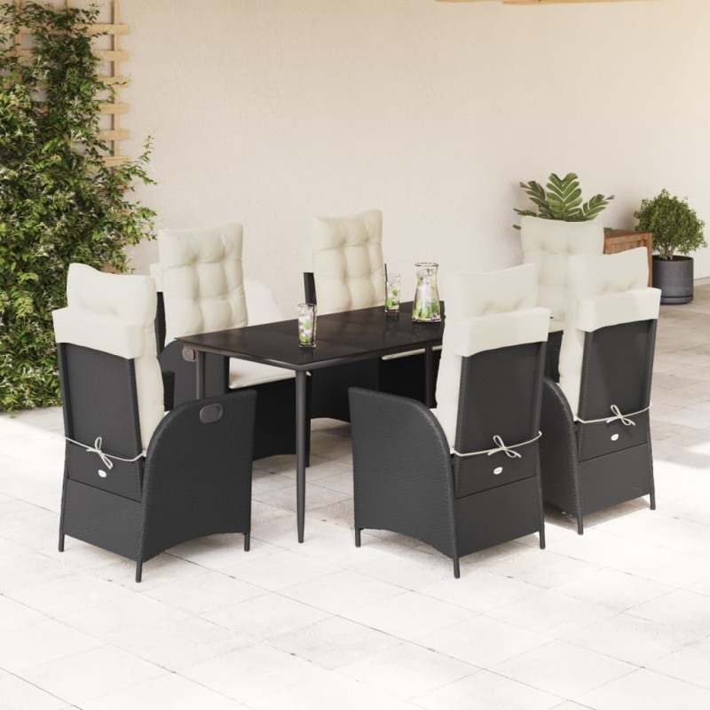 vidaXL 7-tlg. Garten-Essgruppe mit Kissen Schwarz Poly Rattan vidaXL 7-tlg. Garten-Essgruppe mit Kissen Schwarz Poly Rattan