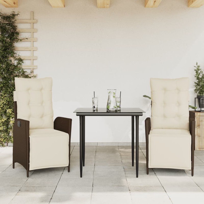 vidaXL 3-tlg. Garten-Essgruppe mit Kissen Braun Poly Rattan vidaXL 3-tlg. Garten-Essgruppe mit Kissen Braun Poly Rattan