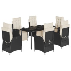 vidaXL 7-tlg. Garten-Essgruppe mit Kissen Schwarz Poly Rattan