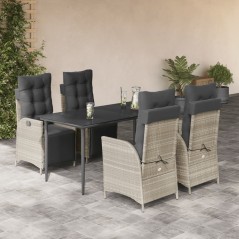 vidaXL 5-tlg. Garten-Essgruppe mit Kissen Hellgrau Poly Rattan