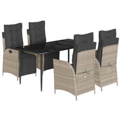 vidaXL 5-tlg. Garten-Essgruppe mit Kissen Hellgrau Poly Rattan