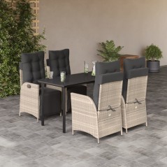 vidaXL 5-tlg. Garten-Essgruppe mit Kissen Hellgrau Poly Rattan
