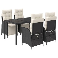 vidaXL 5-tlg. Garten-Essgruppe mit Kissen Schwarz Poly Rattan