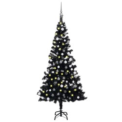 Künstlicher Weihnachtsbaum mit LEDs & Kugeln Schwarz 120 cm PVC