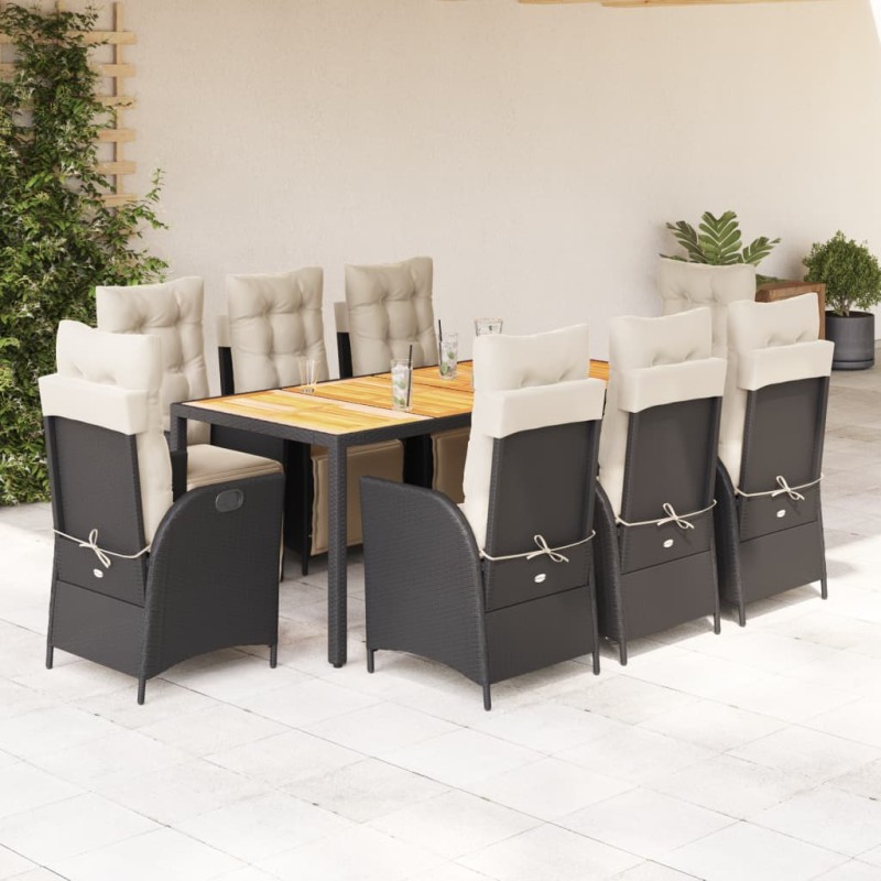 vidaXL 9-tlg. Garten-Essgruppe mit Kissen Schwarz Poly Rattan vidaXL 9-tlg. Garten-Essgruppe mit Kissen Schwarz Poly Rattan