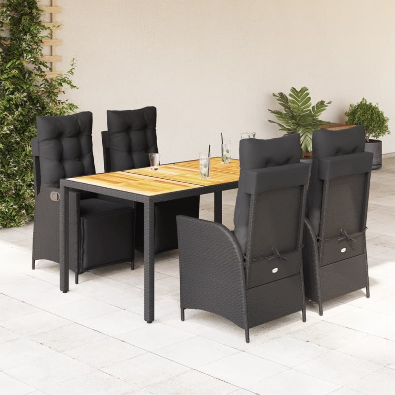 vidaXL 5-tlg. Garten-Essgruppe mit Kissen Schwarz Poly Rattan vidaXL 5-tlg. Garten-Essgruppe mit Kissen Schwarz Poly Rattan