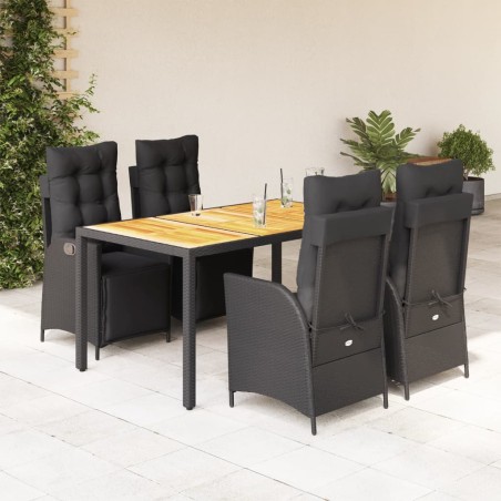 vidaXL 5-tlg. Garten-Essgruppe mit Kissen Schwarz Poly Rattan