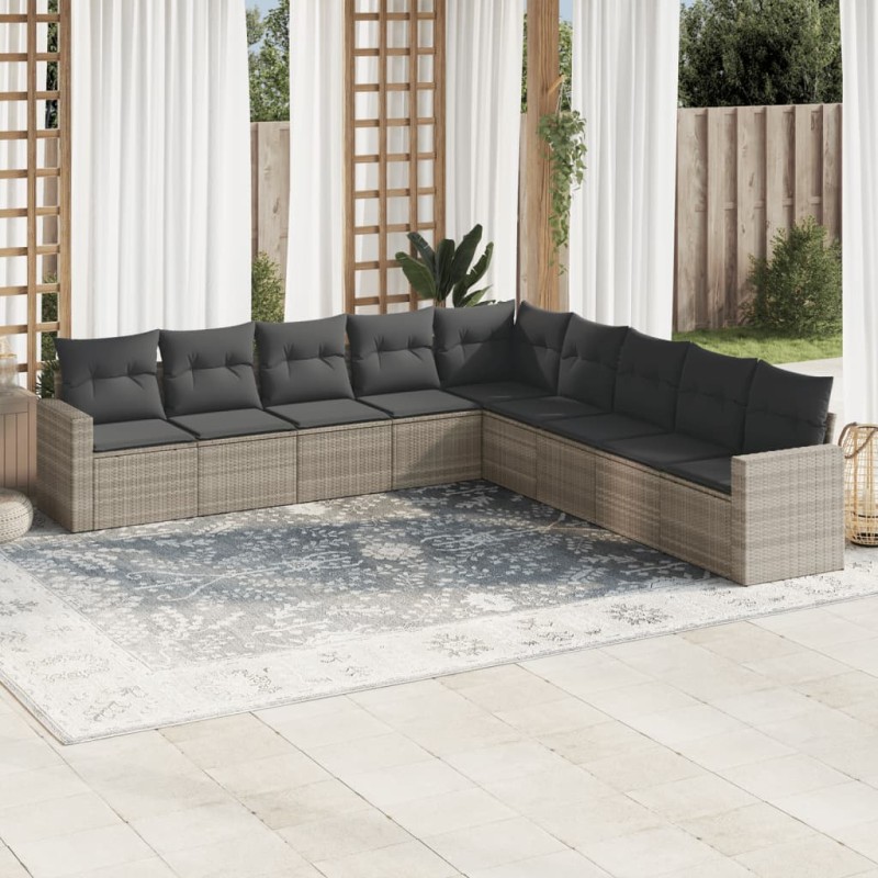 vidaXL 9-tlg. Garten-Sofagarnitur mit Kissen Hellgrau Poly Rattan vidaXL 9-tlg. Garten-Sofagarnitur mit Kissen Hellgrau Poly Rattan