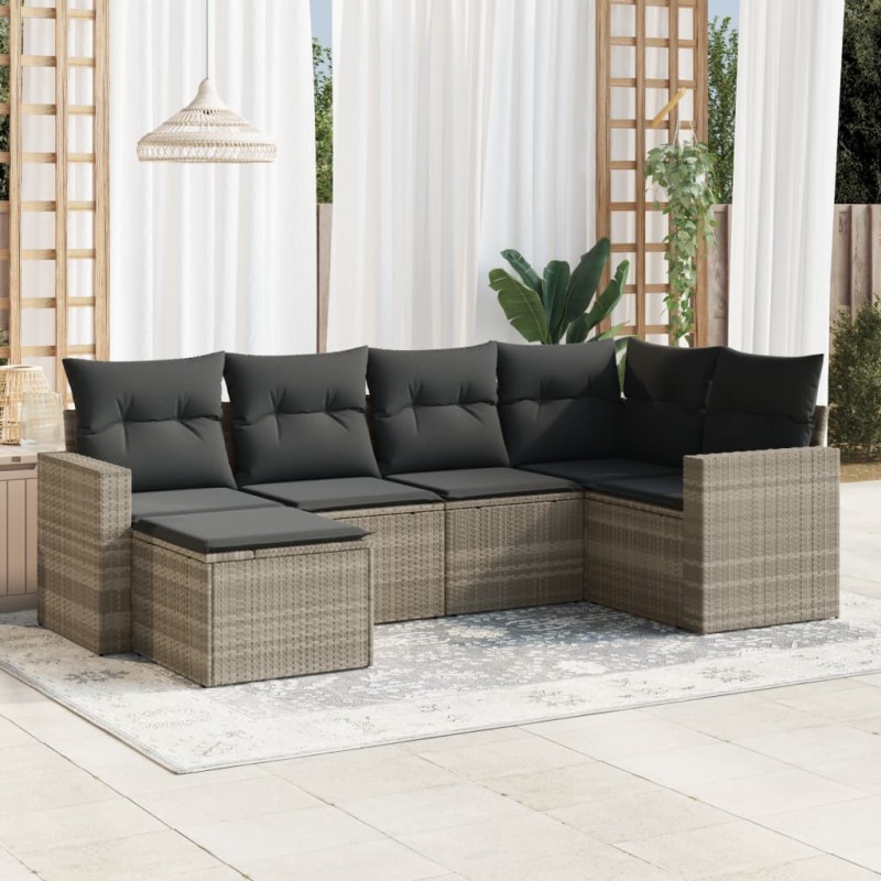 vidaXL 6-tlg. Garten-Sofagarnitur mit Kissen Hellgrau Poly Rattan vidaXL 6-tlg. Garten-Sofagarnitur mit Kissen Hellgrau Poly Rattan