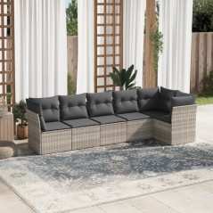 vidaXL 6-tlg. Garten-Sofagarnitur mit Kissen Hellgrau Poly Rattan