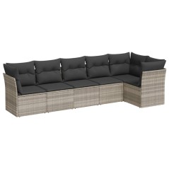 vidaXL 6-tlg. Garten-Sofagarnitur mit Kissen Hellgrau Poly Rattan