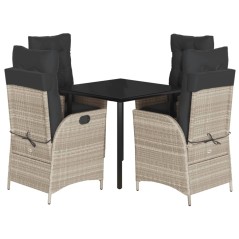 vidaXL 5-tlg. Garten-Essgruppe mit Kissen Hellgrau Poly Rattan