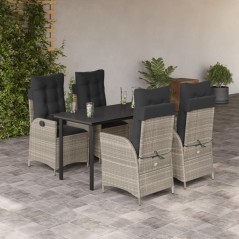 vidaXL 5-tlg. Garten-Essgruppe mit Kissen Hellgrau Poly Rattan