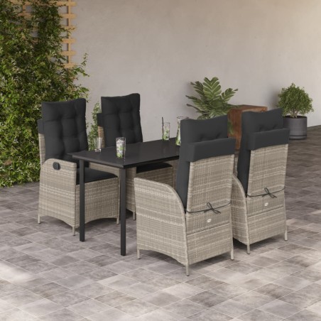 vidaXL 5-tlg. Garten-Essgruppe mit Kissen Hellgrau Poly Rattan