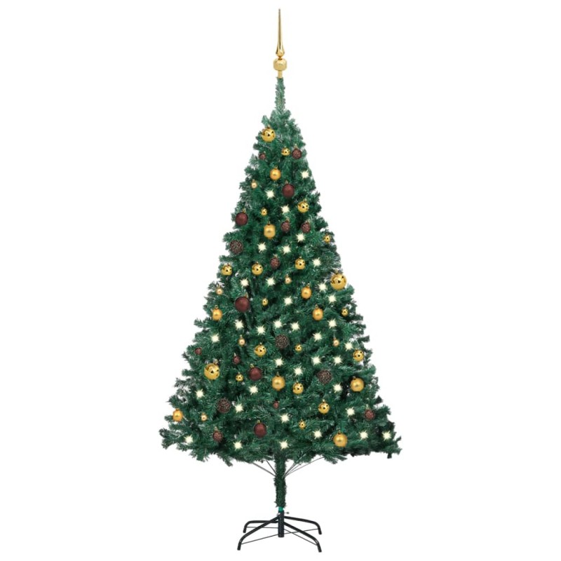 Künstlicher Weihnachtsbaum mit LEDs & Kugeln Grün 180 cm PVC Künstlicher Weihnachtsbaum mit LEDs & Kugeln Grün 180 cm PVC
