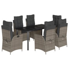 vidaXL 7-tlg. Garten-Essgruppe mit Kissen Grau Poly Rattan