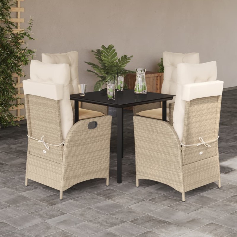 vidaXL 5-tlg. Garten-Essgruppe mit Kissen Beige Poly Rattan vidaXL 5-tlg. Garten-Essgruppe mit Kissen Beige Poly Rattan