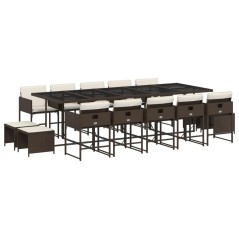 vidaXL 15-tlg. Garten-Essgruppe mit Kissen Braun Poly Rattan