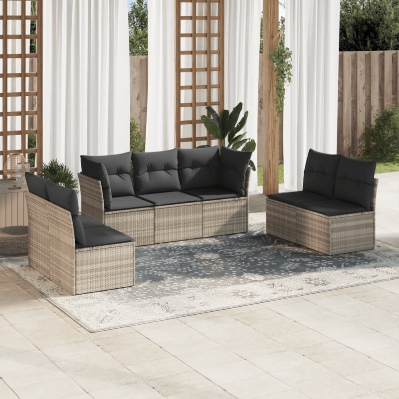 vidaXL 7-tlg. Garten-Sofagarnitur mit Kissen Hellgrau Poly Rattan vidaXL 7-tlg. Garten-Sofagarnitur mit Kissen Hellgrau Poly Rattan
