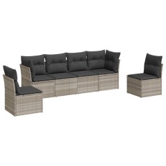 vidaXL 6-tlg. Garten-Sofagarnitur mit Kissen Hellgrau Poly Rattan
