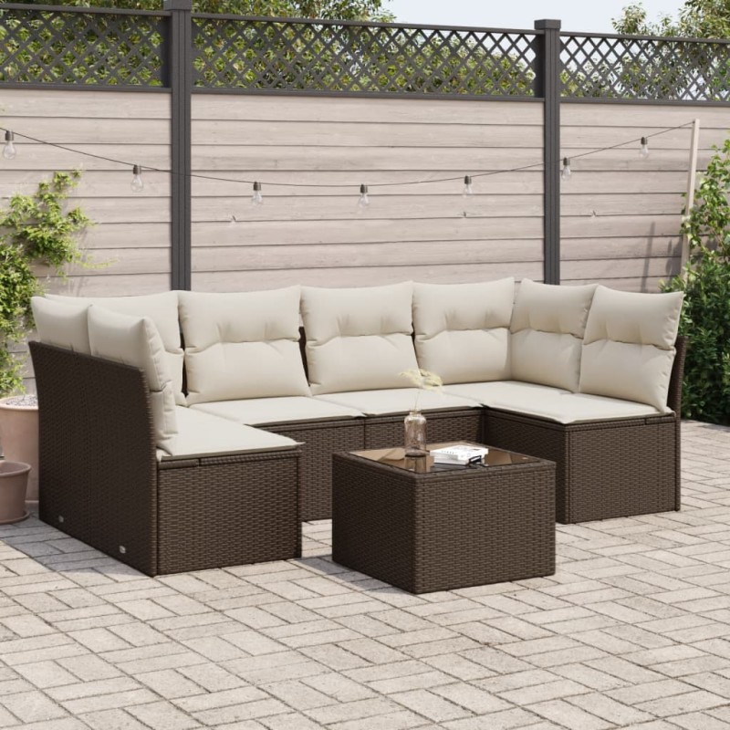 vidaXL 7-tlg. Garten-Sofagarnitur mit Kissen Braun Poly Rattan vidaXL 7-tlg. Garten-Sofagarnitur mit Kissen Braun Poly Rattan