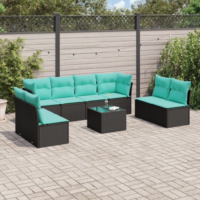 vidaXL 9-tlg. Garten-Sofagarnitur mit Kissen Schwarz Poly Rattan vidaXL 9-tlg. Garten-Sofagarnitur mit Kissen Schwarz Poly Rattan