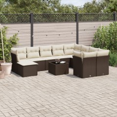 vidaXL 11-tlg. Garten-Sofagarnitur mit Kissen Braun Poly Rattan