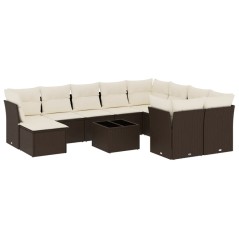 vidaXL 11-tlg. Garten-Sofagarnitur mit Kissen Braun Poly Rattan