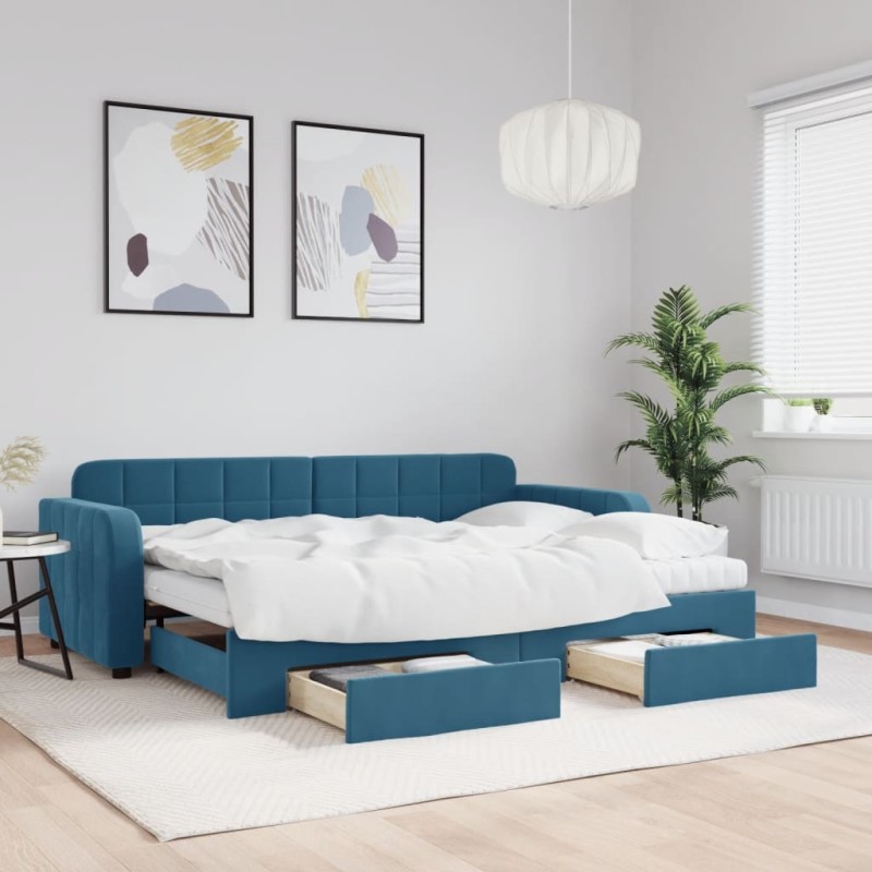vidaXL Tagesbett Ausziehbar mit Schubladen Blau 80x200 cm Samt vidaXL Tagesbett Ausziehbar mit Schubladen Blau 80x200 cm Samt