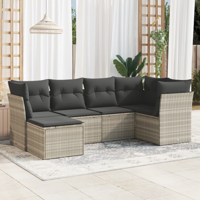 vidaXL 6-tlg. Garten-Sofagarnitur mit Kissen Hellgrau Poly Rattan vidaXL 6-tlg. Garten-Sofagarnitur mit Kissen Hellgrau Poly Rattan