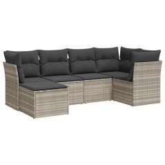 vidaXL 6-tlg. Garten-Sofagarnitur mit Kissen Hellgrau Poly Rattan