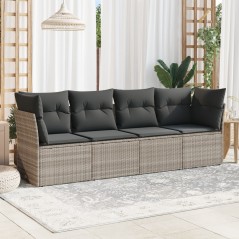vidaXL 4-tlg. Garten-Sofagarnitur mit Kissen Hellgrau Poly Rattan