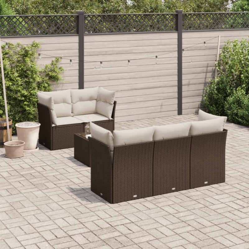 vidaXL 6-tlg. Garten-Sofagarnitur mit Kissen Braun Poly Rattan vidaXL 6-tlg. Garten-Sofagarnitur mit Kissen Braun Poly Rattan