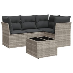 vidaXL 5-tlg. Garten-Sofagarnitur mit Kissen Hellgrau Poly Rattan