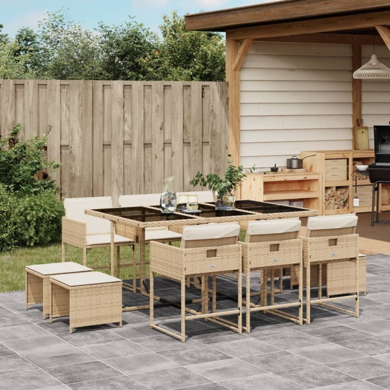 vidaXL 11-tlg. Garten-Essgruppe mit Kissen Beige Poly Rattan vidaXL 11-tlg. Garten-Essgruppe mit Kissen Beige Poly Rattan