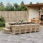 vidaXL 15-tlg. Garten-Essgruppe mit Kissen Beige Poly Rattan