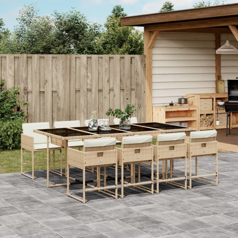 vidaXL 9-tlg. Garten-Essgruppe mit Kissen Beige Poly Rattan vidaXL 9-tlg. Garten-Essgruppe mit Kissen Beige Poly Rattan