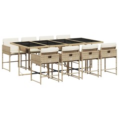 vidaXL 9-tlg. Garten-Essgruppe mit Kissen Beige Poly Rattan