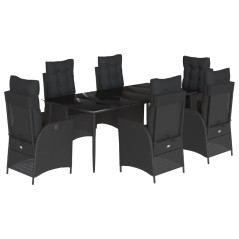 vidaXL 7-tlg. Garten-Essgruppe mit Kissen Schwarz Poly Rattan