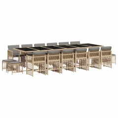 vidaXL 17-tlg. Garten-Essgruppe mit Kissen Beigemischung Poly Rattan