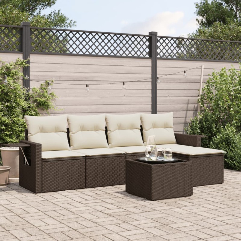 vidaXL 6-tlg. Garten-Sofagarnitur mit Kissen Braun Poly Rattan vidaXL 6-tlg. Garten-Sofagarnitur mit Kissen Braun Poly Rattan