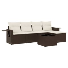 vidaXL 6-tlg. Garten-Sofagarnitur mit Kissen Braun Poly Rattan