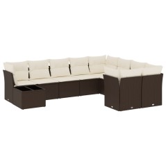 vidaXL 10-tlg. Garten-Sofagarnitur mit Kissen Braun Poly Rattan